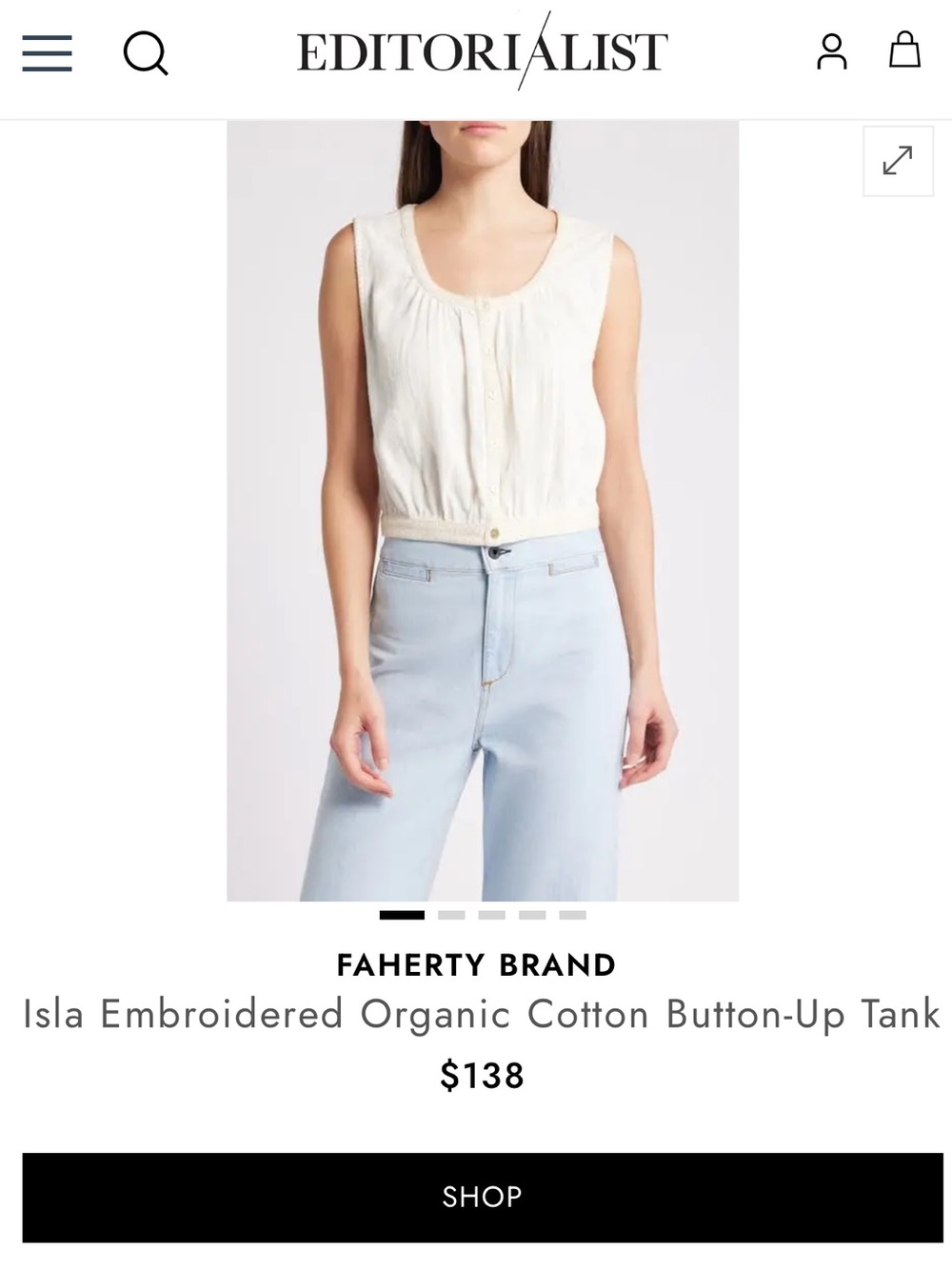 Faherty Isla Embroidered Organic Cotton Sleeveless Button-Up Tank Size S - Picture 11 of 11